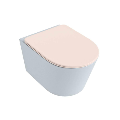 Mondiaz LAVIE WC suspendu – sans bride – 36 x 53 cm – avec abattant softclose – Clay (bleu clair/gris), abattant Rosee (rose)