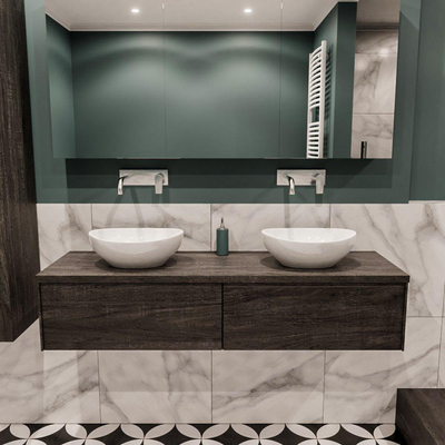 Mondiaz LUSH Meuble salle de bains Dark brown/Brun foncé 2 tiroirs 150x30x45cm lavabo BARCO double sans trou de robinet