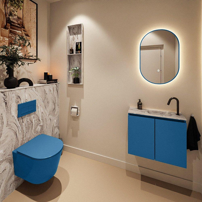 MONDIAZ TURE-DLUX Meuble toilette - 60cm - Jeans - EDEN - vasque Glace - position droite - 1 trou de robinet