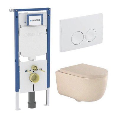 QeramiQ Dely Swirl Toiletset - 36.5x53cm - Geberit UP720 Duofix Sigma inbouwreservoir - 35mm zitting - witte bedieningsplaat - ronde knoppen - beige
