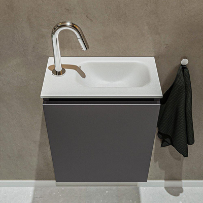 MONDIAZ TURE Kit lave-mains - 40x23x50cm - 1 trou de robinet - 1 porte - gris foncé mat - Lavabo à droite - Solid Surface Blanc