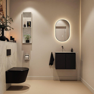 MONDIAZ TURE-DLUX Meuble toilette - 60cm - Urban - EDEN - vasque Opalo - position gauche - sans trou de robinet