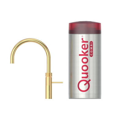 Quooker BE Fusion Round – Robinet eau bouillante avec bec pivotant, réservoir Combi+ – Eau chaude et bouillante – Finition dorée brillante