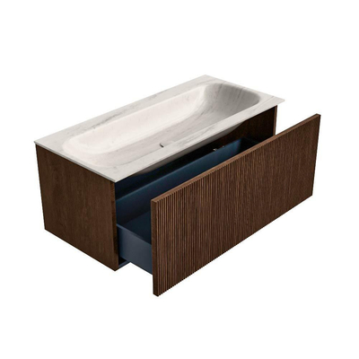 MONDIAZ KURVE-DLUX 100cm badmeubel kleur Walnut met 1 lade en 0 deuren. Wastafel BIG MEDIUM Midden 1 kraangat Meli.
