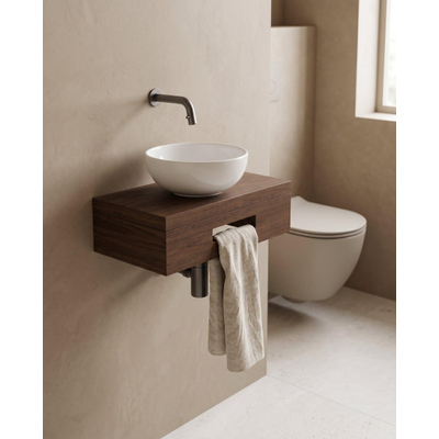 Royal Plaza Terra pack lave-mains – 40 x 25 x 10 cm – bois blanc brillant – avec porte-serviette – châtaigne (noyer)