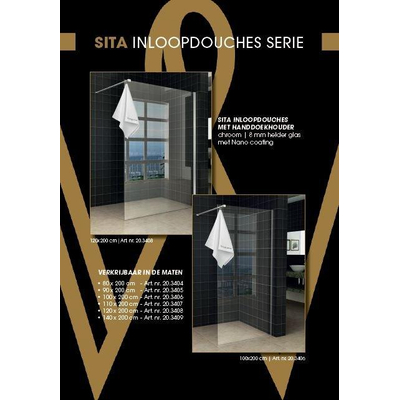 Wiesbaden Sita Douche à l'italienne avec porte-serviettes 140x200 cm chrome/verre clair 8 mm avec revêtement Nano