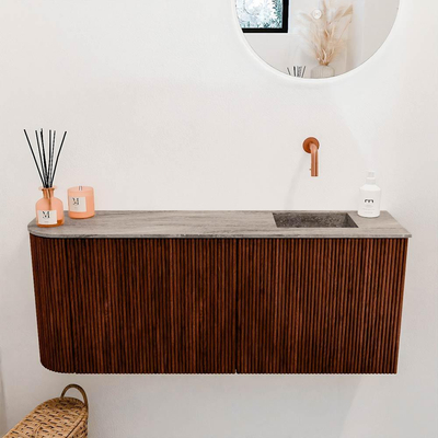 Mondiaz JOYA-DLUX Meuble de toilette 101,6cm - arrondi gauche couleur Ruby - Lavabo FAYE position droite Sans trou de robinet couleur Oza