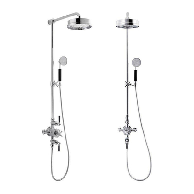 Crosswater 1920s regendouche 20cm met kraan thermostatisch en handdouche glijstang 90cm met houder chroom greep zwart