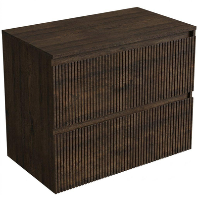 Saniclass Holz Atelier Badkamermeubelset - 80x45x60cm - topblad - zonder kraangaten - 2 lades - Eiken Charcoal
