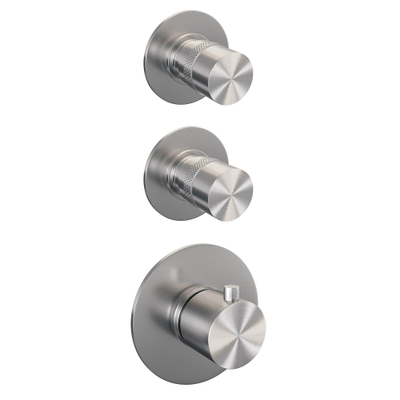Brauer Brushed Edition Regendoucheset inbouw - hoofddouche 20cm - 3 gladde knoppen - rechte wandarm - glijstang - handdouche staaf 1 stand - PVD - geborsteld RVS