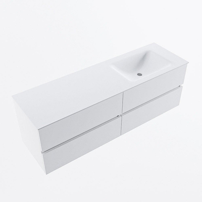 Mondiaz VICA ensemble de meuble de salle de bain - 150cm - meuble sous-vasque talc - 4 tiroirs - lavabo cloud droite - 1 trou de robinet - version haute de 60cm - talc