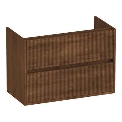 BRAUER Adore Wavy wastafelonderkast ondiep 80 2 softclose lades - greeploos - 1 sifon uitsparing - Forest Cacao