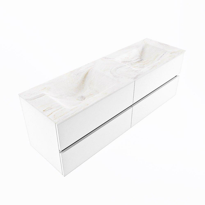 Mondiaz VICA-DLUX ensemble de meuble de salle de bain - 150cm - meuble sous-vasque talc - 4 tiroirs - lavabo encastré cloud double - 2 trous de robinet - version haute de 60cm - ostra