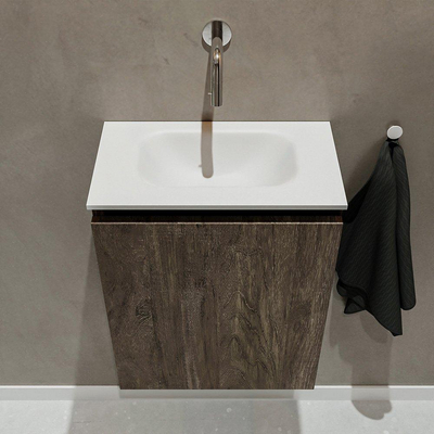 MONDIAZ TURE Fonteinset - 40x23x50cm - 0 kraangaten - 1 deur - dark brown mat - Wasbak midden - Solid Surface Wit