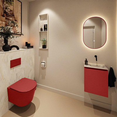 MONDIAZ TURE-DLUX Meuble toilette - 40cm - Fire - EDEN - vasque Ostra - position droite - sans trou de robinet