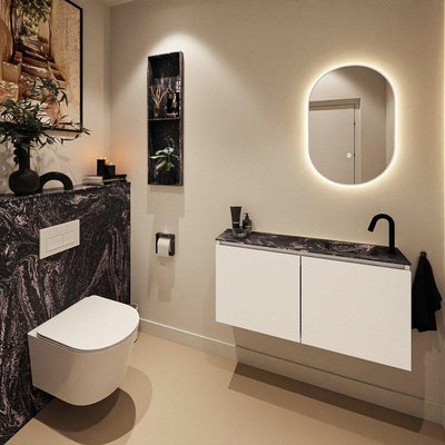 MONDIAZ TURE-DLUX Meuble toilette - 100cm - Talc - EDEN - vasque Lava - position droite - 1 trou de robinet