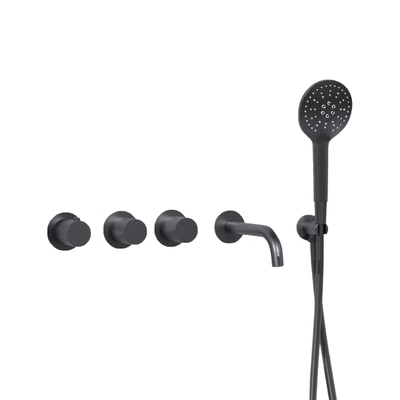 Fortifura Nebbio Badcombinatie-set - thermostaatkraan - wandaansluitbocht - met handdouchehouder - gladde doucheslang - ronde handdouche - uitloop - geborsteld gunmetal (antraciet)