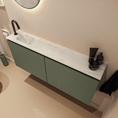 MONDIAZ TURE-DLUX meuble WC 120 cm Army. Lavabo EDEN Opalo position gauche. Avec 1 trou de robinet.