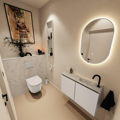 MONDIAZ TURE-DLUX 80cm toiletmeubel Linen. EDEN wastafel Opalo positie rechts. Met 1 kraangat.