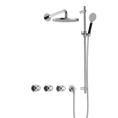Hotbath Cobber IBSW70 Ensemble de douche à effet pluie encastré - bras mural 38,5 cm - pomme de douche ronde 20 cm - douchette 3 jets - barre de douche - chrome