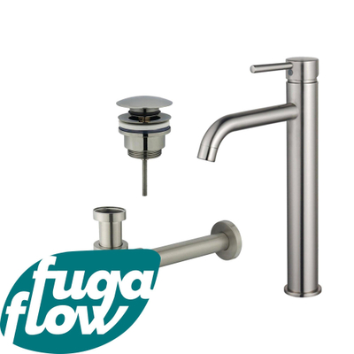 FugaFlow Eccelente Sobrado Badkamer Wastafelkraanset - verhoogde wastafelkraan - klikwaste plug - verlaagde design sifon - PVD Geborsteld RVS