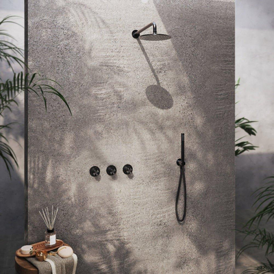 Hotbath Archie Complete thermostatische douche InBouwSet Archie met 2 stopkranen met ronde handdouche en AR199 Geborsteld Gunmetal PVD