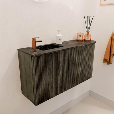 Mondiaz JOYA-DLUX 81.6cm toiletmeubel - ronding rechts kleur Shadow - Wastafel FAYE positie Links 1 kraangat kleur Lava.