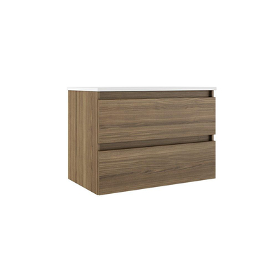 Saniclass Chacito Wastafelonderkast - 80x39.5x55cm - ondiep - 2 lades - greeploos - warm eiken