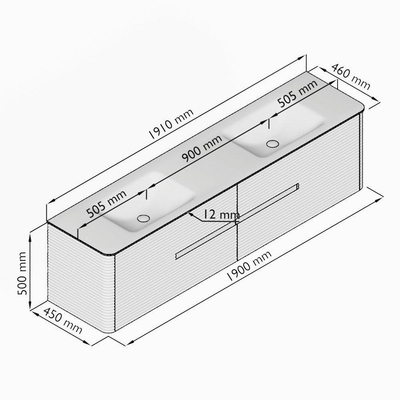Mondiaz CIRO-DLUX Badkamermeubelset - 190x45x50cm - Solid surface wastafel Ostra - 2 wasbak Dubbel - zonder kraangaten - 4 lades - Oak