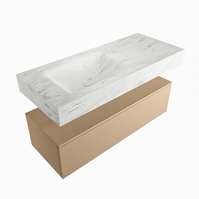Mondiaz ALAN-DLUX Ensemble de meuble - 110cm - meuble Oro mat - 1 tiroir - Lavabo Cloud Opalo suspendu - vasque Gauche - 1 trou de robinet