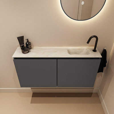 MONDIAZ TURE-DLUX 100cm toiletmeubel Dark Grey. EDEN wastafel Ostra positie rechts. Met 1 kraangat.