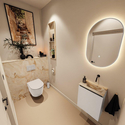 MONDIAZ TURE-DLUX Meuble toilette - 40cm - Linen - EDEN - vasque Frappe - position droite - sans trou de robinet
