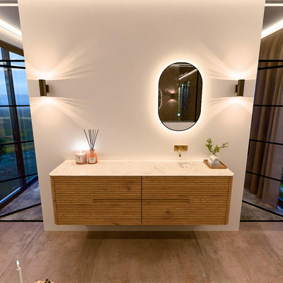 Mondiaz CIRO-DLUX Badkamermeubelset - 170x45x50cm - Solid surface wastafel Ostra - 1 wasbak Rechts - zonder kraangaten - 4 lades - Oak