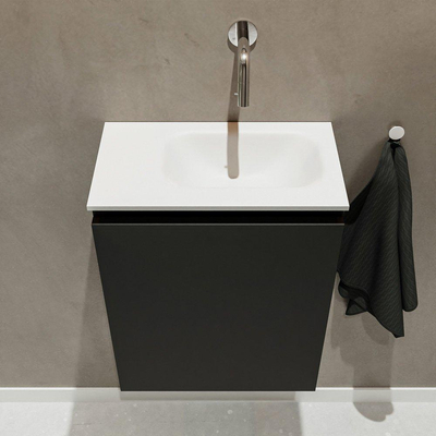 MONDIAZ TURE Fonteinset - 40x23x50cm - 0 kraangaten - 1 deur - urban mat - Wasbak rechts - Solid Surface Wit