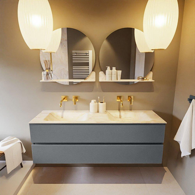 Mondiaz VICA-DLUX ensemble de meuble de salle de bain - 150cm - meuble sous-vasque plata - 2 tiroirs - lavabo encastrée cloud double - sans trous de robinet - version haute de 60cm - ostra