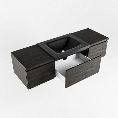 MONDIAZ BUKLA 140cm ensemble de meuble avec module 40 couleur Marron Foncé avec 3 tiroirs. Lavabo CLOUD milieu 0 trous de robinet couleur Urban.