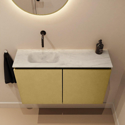 MONDIAZ TURE-DLUX Meuble WC 80 cm Oro. EDEN vasque Opalo position gauche. Sans trou de robinet.