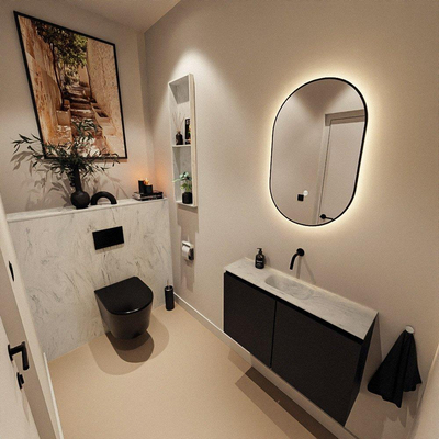 MONDIAZ TURE-DLUX Meuble de toilettes 80 cm Urban. Lavabo EDEN Opalo position milieu. Sans trou de robinet.