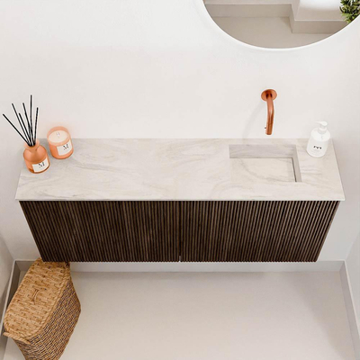 Mondiaz JOYA-DLUX 100cm meuble de salle de bains - couleur Walnut - Vasque FAYE position Droite Sans trou de robinet couleur Ostra.