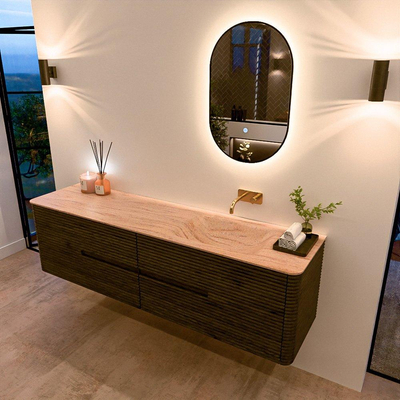 Mondiaz CIRO-DLUX Badkamermeubelset - 180x45x50cm - Solid surface wastafel Saba - 1 wasbak Rechts - zonder kraangaten - 4 lades - Shadow