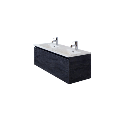 HR badmeubelen Cover Lavabo - 121x46.5x1.8cm - 2 trous de robinet - 2 vasques - céramique blanc