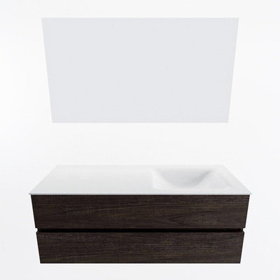 Mondiaz VICA ensemble de meuble de salle de bain - 130cm - meuble sous-vasque marron foncé - 2 tiroirs - lavabo cloud droite - 1 trou de robinet - couleur talc - miroir LED - version XL 60cm de haut