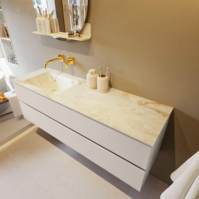 MONDIAZ VICA-DLUX Ensemble meuble de salle de bains - 150cm - meuble bas linen - 2 tiroirs - lavabo encastré cloud gauche - sans trous de robinet - version haute 60cm - frape