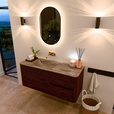 Mondiaz CIRO-DLUX Ensemble de meubles de salle de bains - 120x45x50cm - lavabo solid surface Oza - 1 vasque à gauche - sans trous de robinetterie - 2 tiroirs - Ruby