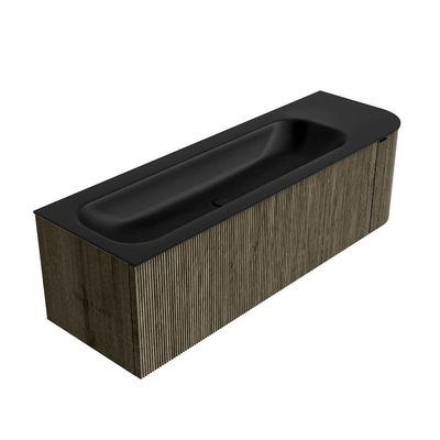 Mondiaz KURVE Badkamermeubelset - 145x46x40cm - 1 lade - 1 deur - wastafel solid surface - links - zonder kraangat - Shadow
