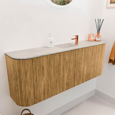 Mondiaz JOYA-DLUX Meuble de salle de bains - 113,2 cm - arrondi gauche et droite couleur Oak - Vasque FAYE position Milieu 1 trou de robinet couleur Ostra