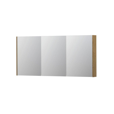 INK SPK2 Spiegelkast - 160x14x74cm - 3 deuren - dubbelzijdige Spiegel - schakelaar en stopcontact - MDF Fineer Natur