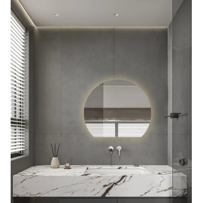 Saniclass Aura Badkamerpiegel - 80x68.3cm - halfrond - horizontale / verticale - indirecte LED verlichting - spiegelverwarming - Infrarood