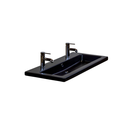 HR badmeubelen Djazz Lavabo - 101x45,5x4cm - 2 trous de robinet - céramique noir mat