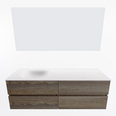 Mondiaz VICA ensemble de meuble de salle de bain - 150cm - meuble sous-vasque marron foncé gris - 4 tiroirs - lavabo lune gauche - 1 trou de robinet - couleur talc - miroir LED - version XL 60cm de haut